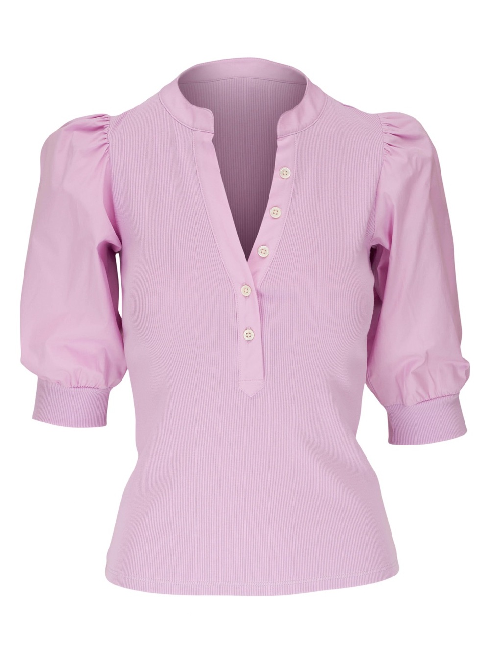 $198 New VERONICA BEARD Coralee Button-Front Puffed Sleeve Top Sz L Pink